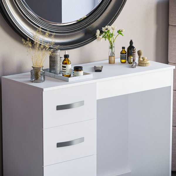 17 Stories Arkadij 3 Drawer High Gloss Dressing Table Bedroom Vanity